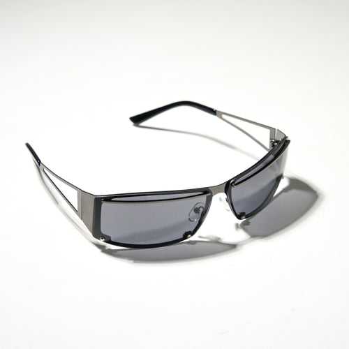 Chokore Hollow Metallic Wrap-around Sunglasses (Black-Gray)