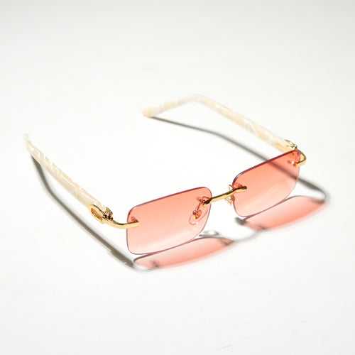 Chokore Rimless Rectangular Sunglasses with Acetate Frame (Red)