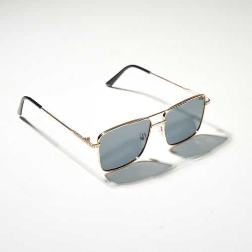 Chokore Classic Square Metal Sunglasses with Double Bridge (Gray & Gold)