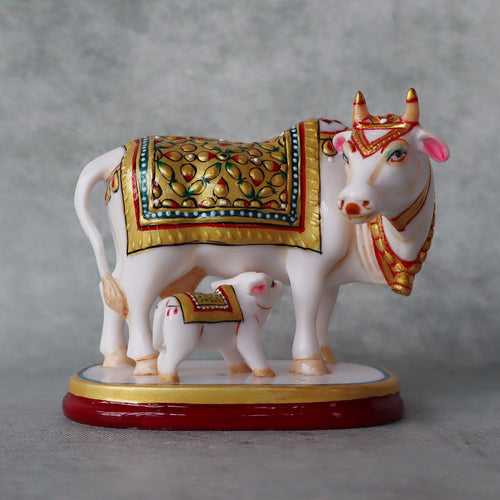 Kamdhenu Cow & Calf With Meenakri Work by Satgurus