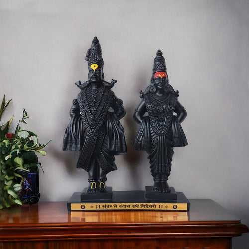 Vitthal Rukmini On Base In Black Finish by Satgurus