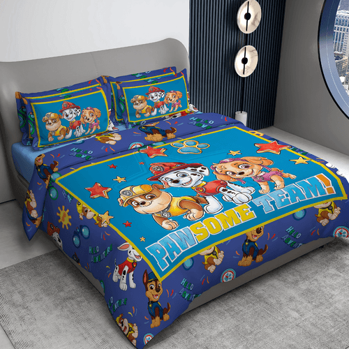Paw Patrol & Team Digital Printed Cotton Bedsheet with 2 Pillow Covers in 300TC