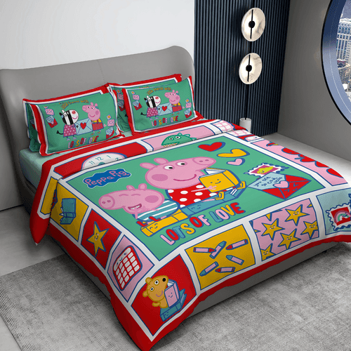 Peppa Pig & Friends Digital Printed Cotton Bedsheet with 2 Pillow Covers in 300TC