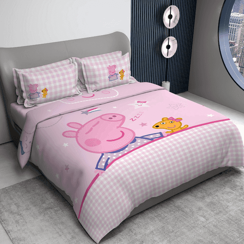 Peppa Pig Digital Printed Cotton Bedsheet with 2 Pillow Covers in 300TC (Sleep)