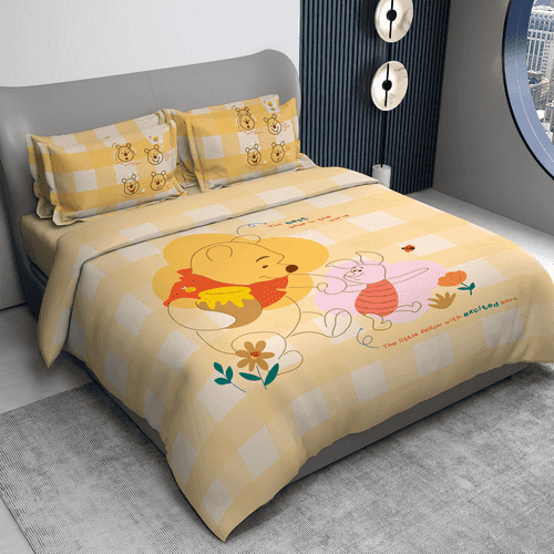 Disney Winnie The Pooh Digital Printed Cotton Bedsheet with 2 Pillow Covers in 300TC