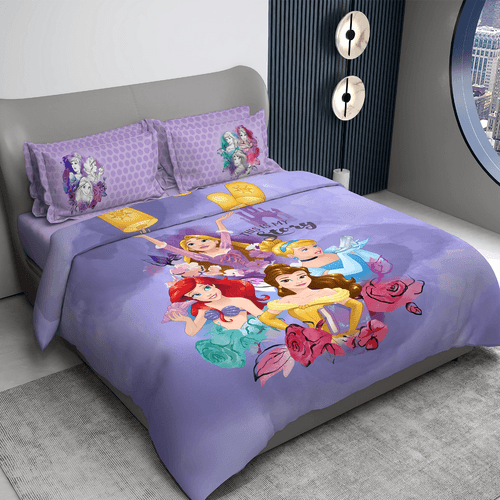 Disney Princess Digital Printed Cotton Bedsheet with 2 Pillow Covers in 300TC (Story)