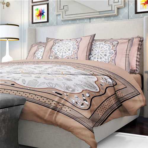Wedelia Digital Printed King Size Cotton Bedsheets- 600 TC