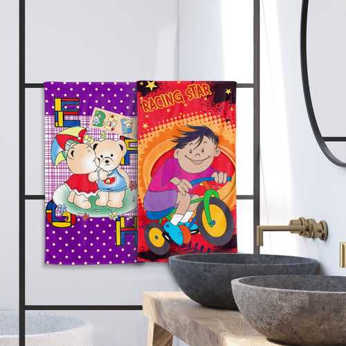 Cartoon Printed Hand Towels For Kids - (Pack of 2)