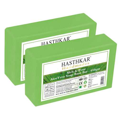 Hasthkar Handmades Soap Base Bar For Soap Making Aloevera Melt & Pour Clear Transparent Glycerine Soap base SLS & SLES Paraben Free 450Gm Pack of 2