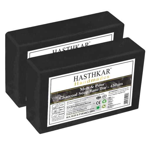 Hasthkar Handmades Soap Base Bar For Soap Making Charcoal Melt & Pour Clear Transparent Glycerine Soap base | SLS & SLES Paraben Free 450Gm Pack of 2