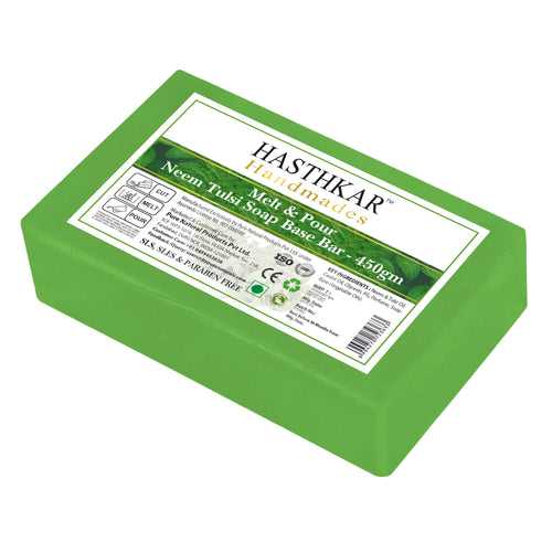 Hasthkar Handmades Soap Base Bar For Soap Making Neem Tulsi Melt & Pour Clear Transparent Glycerine Soap base | SLS & SLES Paraben Free | 450Gm