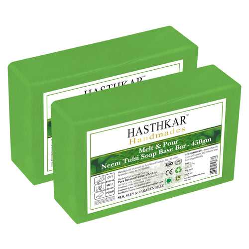 Hasthkar Handmades Soap Base Bar For Soap Making Neem Tulsi Melt & Pour Clear Transparent Glycerine Soap base SLS & SLES Paraben Free 450Gm Pack of 2
