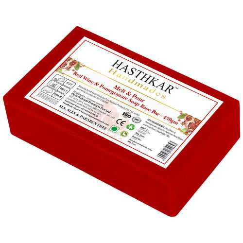 Hasthkar Handmades Soap Base Bar For Soap Making Red Wine With Pomegranate Extract Melt & Pour Clear Transparent SLS & SLES Paraben Free 450Gm