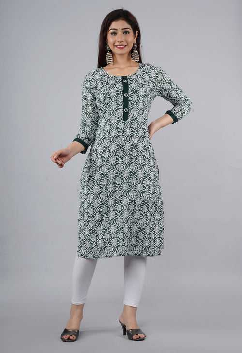 Designer Pure Cotton Green Printed Kurti