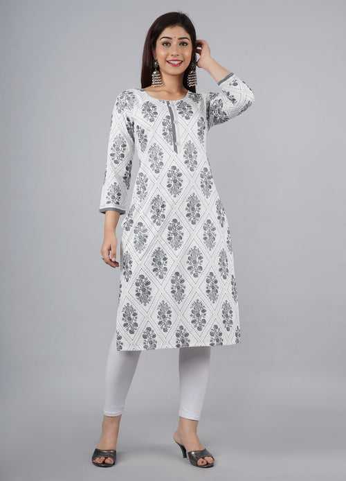 Designer White Printed Kurti