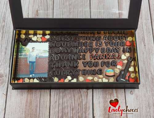 Personalized photo birthday gift with chocolate message
