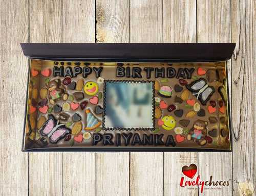 Personalized photo chocolate for a girl.