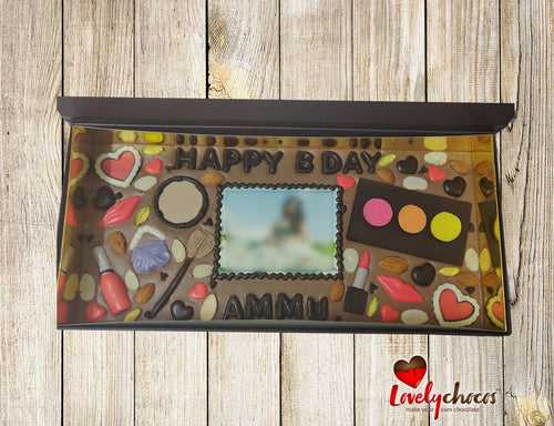 Customized birthday chocolate gift for makeup artist.