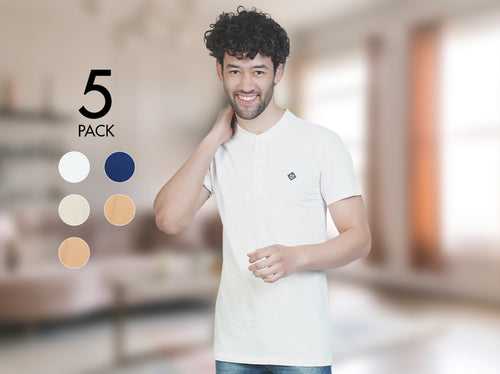 Easy 24X7 Cotton Half Sleeve Henley (Pack of 5)