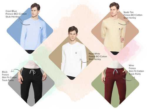 3 Easy 24X7 Cotton Slub Henleys + 2 Easy 24X7 Cotton Track Pants (Pack of 5)