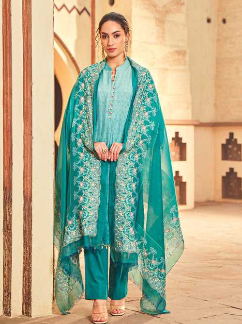 Rangoli: Ombre Cotton Unstitched Suit & Embroidered Dupatta