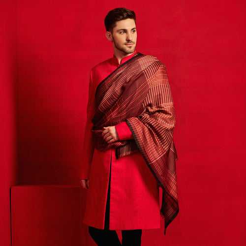 Dobby printed Red Woolen Lohi Shawl