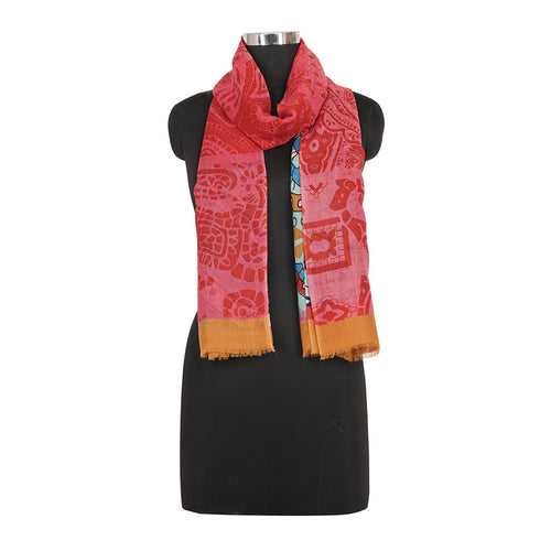 Fushia Floral Printed Design Woolen Stole