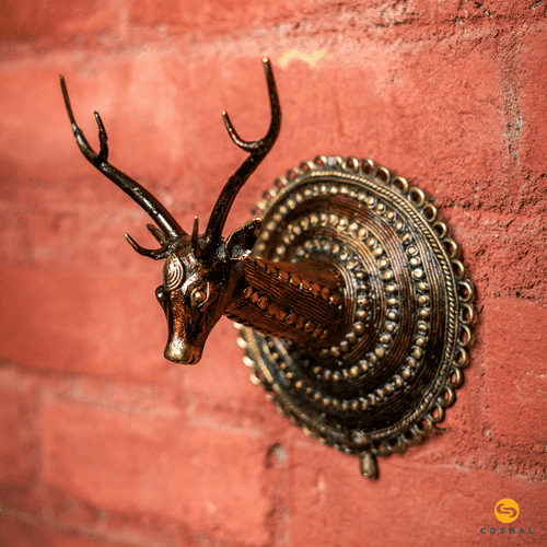 Brass Vintage Deer Head | Best for wall decor| Bastar Dhokra Art | Room Decor | Wall art for Living Room| Coshal | CD82