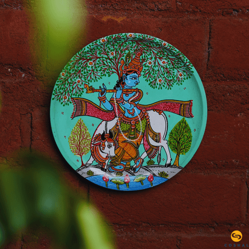 Krishna with Cow Plate | Pattachitra | Best for wall decor | Coshal | OD53