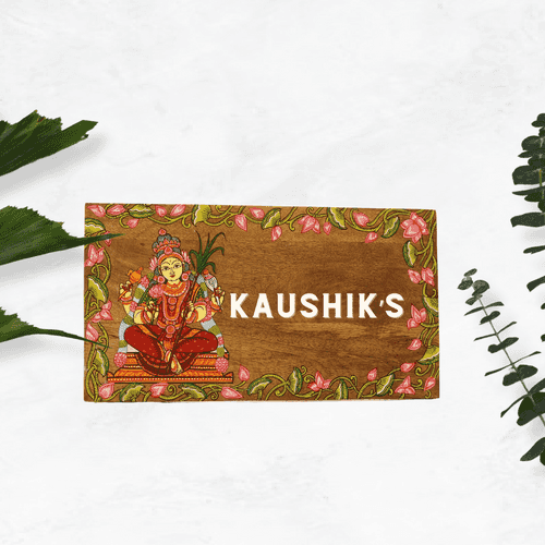 Pattachitra Godess Shree Lakshmi House and Office Door Personalized Wooden Name plates | NM14