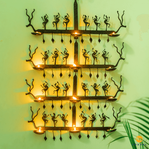 Wall Hangings For Living Room Tealights | Wrought Metal Decorative pieces | Joda Laman Diya | Coshal | CI11