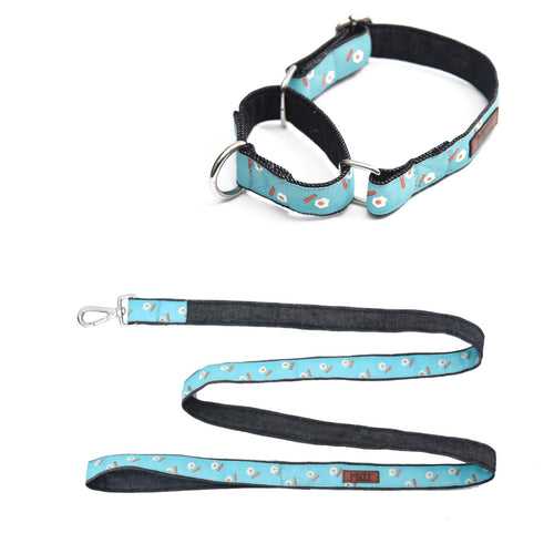 Eggs N' Bacon Martingale Denim Collar + Leash Set