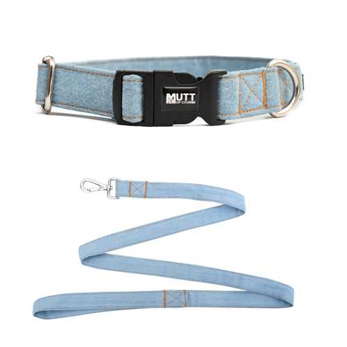 Light Blue Denim Collar + Leash Set