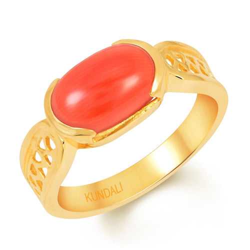 Vivid Coral (Moonga) gold ring