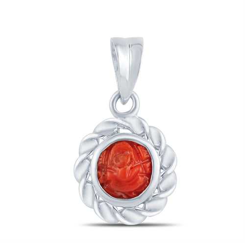 Ganpati Coral (Moonga) silver pendant