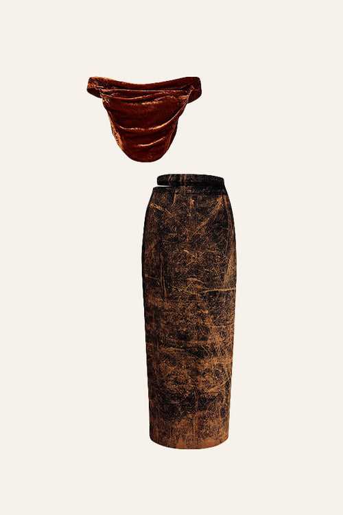 Rust grunge denim skirt