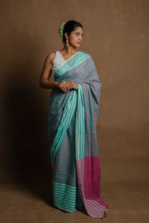 Blue Diamond I Blue And Pink Cotton Saree