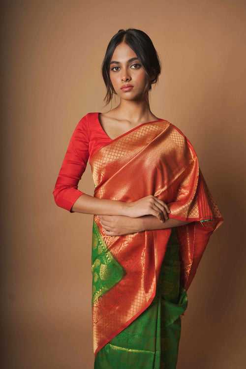 Shringaar | Green Handloom Brocade Silk Banarasi Saree