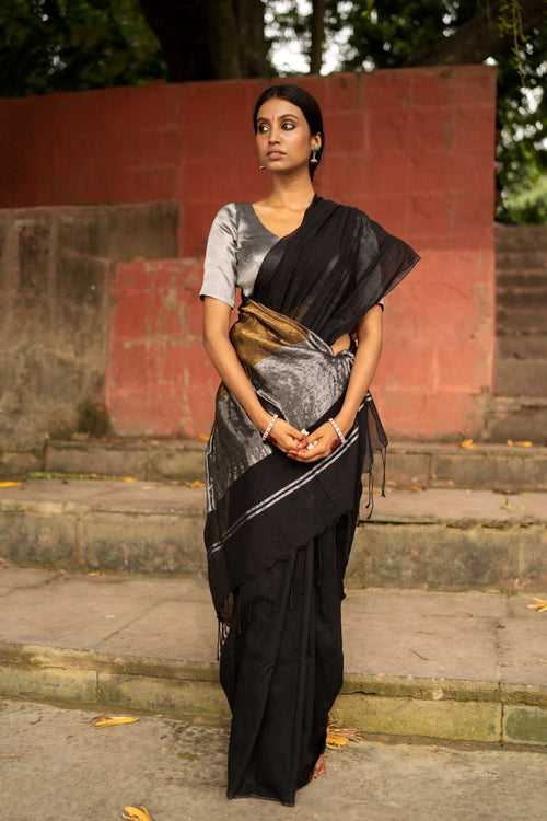 Aaja Nachle I Black  Handloom Cotton Saree