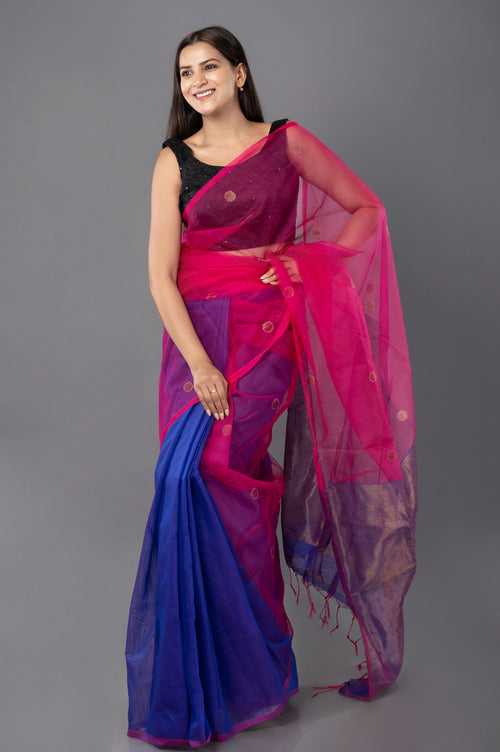 Pink-Floyd I Pink and Blue Handloom Saree