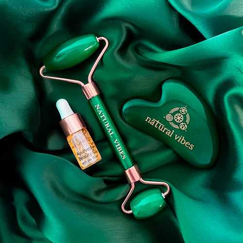 Jade Face Yoga Massage Roller & Gua Sha Duo with FREE Gold Beauty Elixir Oil 3ml