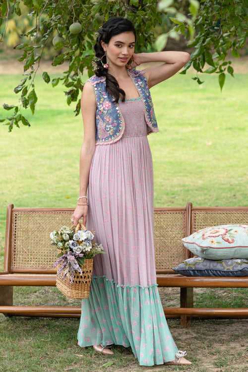 Pink Rainbow Dress With Gypsy Vest (Ready To Ship)