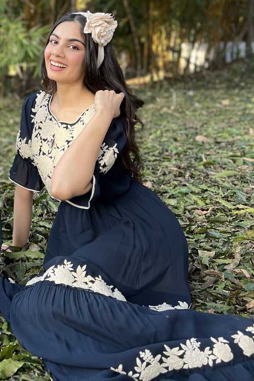 Vidhi Giri Navy Gardenia Harvest Long Dress