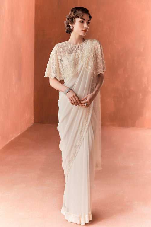 Ivory Adena Poncho Saree (Ready To Ship)