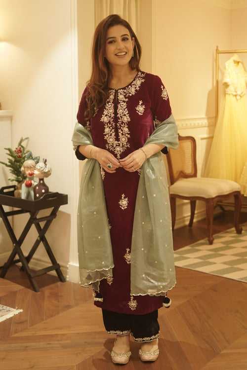 Rubal Wadhwa Plum Velvet Kurta