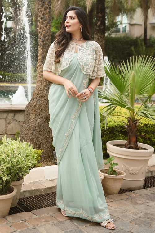 Surbhi Sethi Teal Adena Poncho Saree