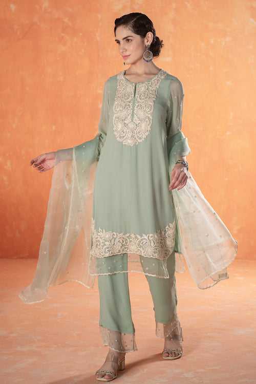 Teal Asteria Straight Kurta Set (Ready To Ship)