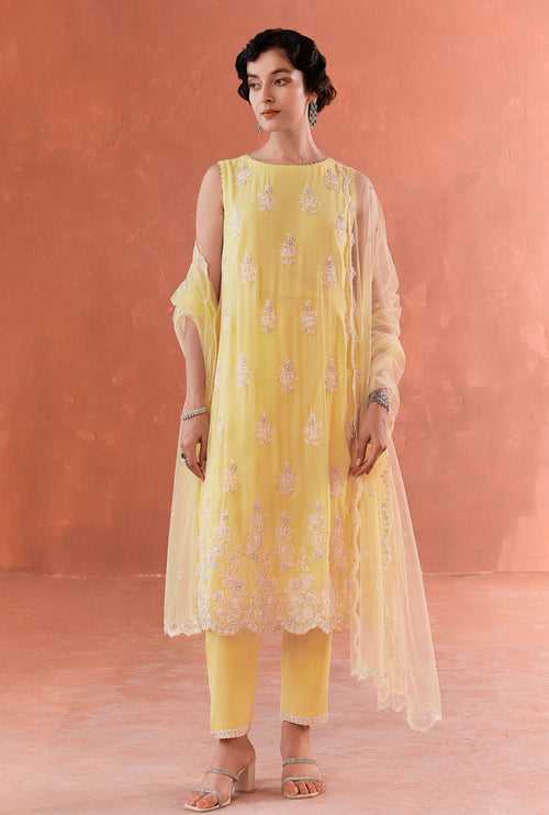 Yellow Amaria A-line Long Kurta