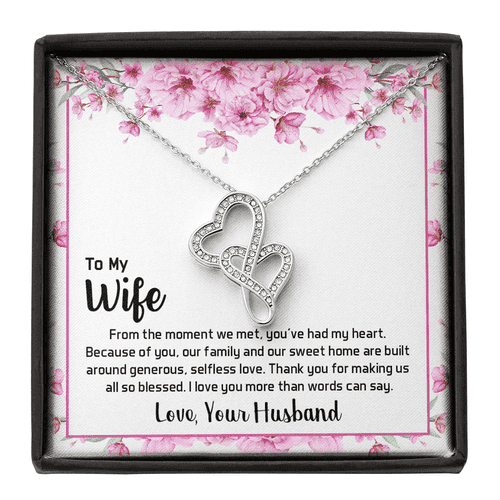 Lovely Gift For Wife - Pure Silver Double Hearts Necklace Gift Set