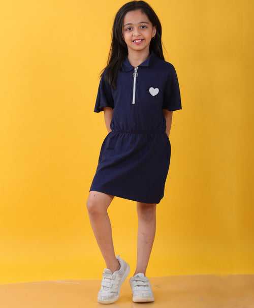 NAVY HEART ZIPPER DRESS - NAVY